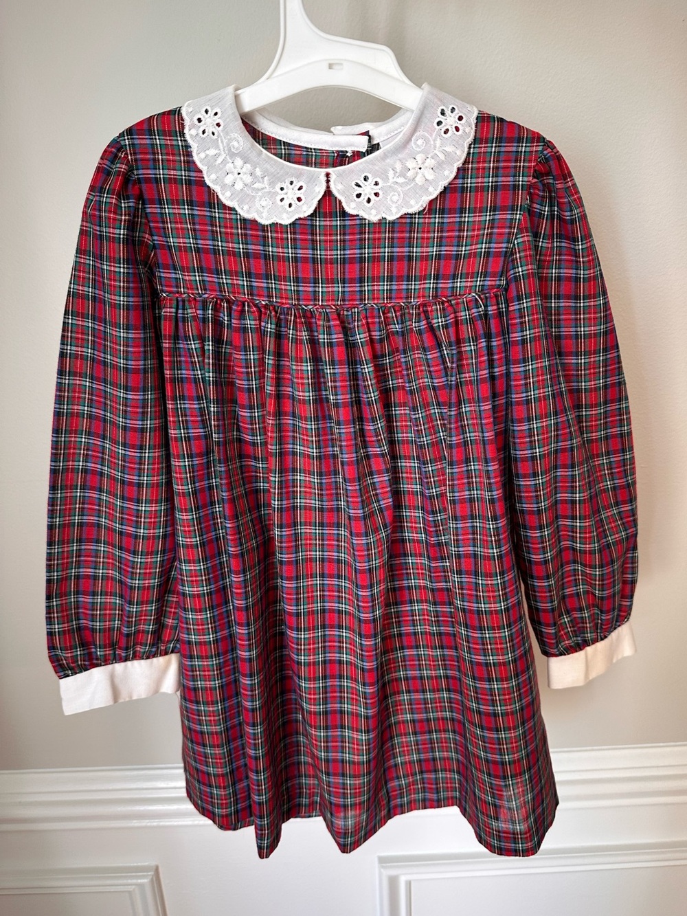 Sears Vintage Holiday Plaid Eyelet Peter Pan Collar Dress size 5